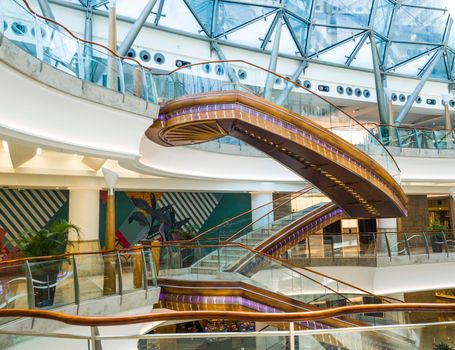 Dubai, UAE - 09.26.2022 - Staircase in the lobby of the Burjman shopping mall.