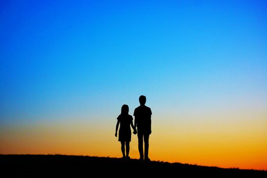 Two people standing on the hill. Shooting Location: Yokohama-city kanagawa prefecture
