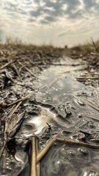 a small puddle after the rain in the field