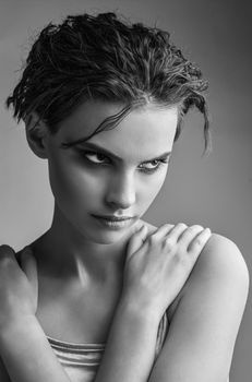 Beautiful woman monochrome beauty portrait female girl with healthy skin and hair