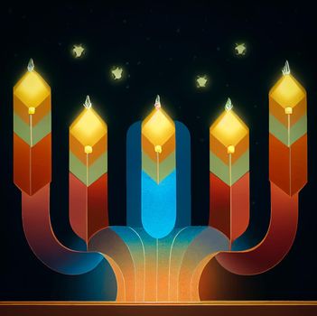 illustration of jewish holiday Hanukkah background with menorah and burning candles. Hanukkah celebration