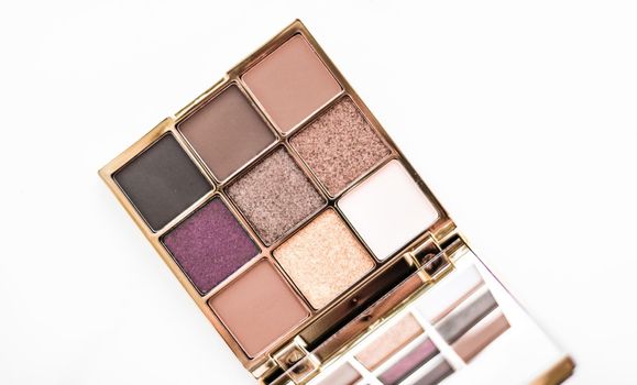 Cosmetic branding, fashion blog and glamour set concept - Eye shadow palette swatches on marble background, make-up and eyeshadows cosmetics product for luxury beauty brand and holiday flatlay design