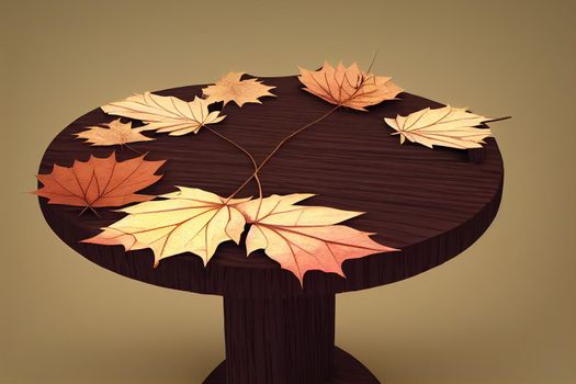 Autumn leaves with a round wooden podium High quality illustration