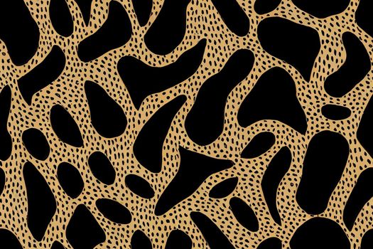 Leopard brown and blue seamless pattern. Animalistic print for fabric, paper. 2d hand drawn background