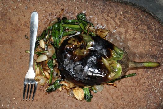 fresh and healthy fry brinjal with spice on kitchen