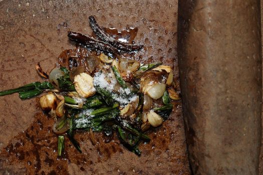 fresh and healthy fry brinjal with spice on kitchen