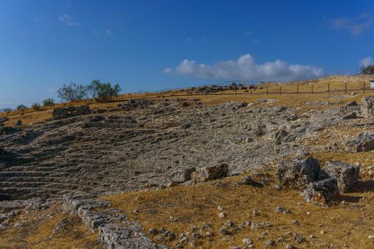 view of the remains of the roman amphitheater of acinipo in Ronda, Malaga.