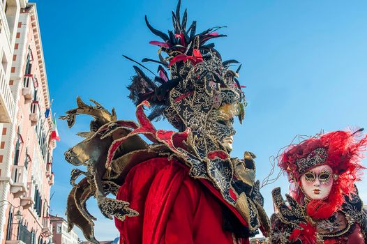VENICE, ITALY - Febrary 6 2018: The masks of the Venice carnival 2018