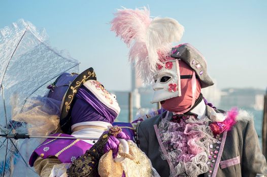 VENICE, ITALY - Febrary 21 2019: The masks of the Venice carnival 2019