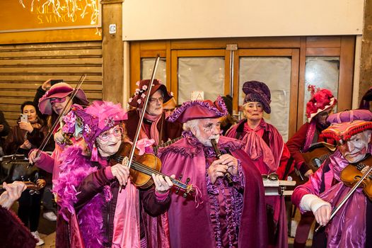 VENICE, ITALY - Febrary 22 2019: The masks of the Venice carnival 2019