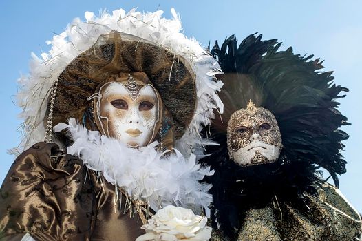 VENICE, ITALY - Febrary 23 2019: The masks of the Venice carnival 2019