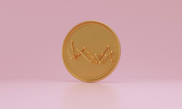 Stock market graph on golden coin. Foreign exchange currency changes and crises concept. 3d rendering.