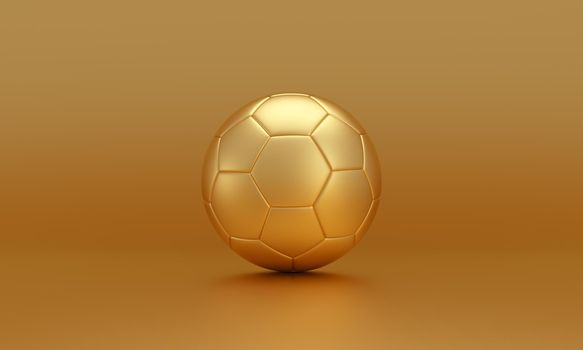 Golden soccer ball isolated on gold background. 3D rendering.