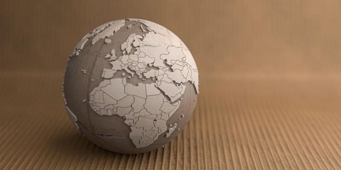 paper earth model on cardboard background 3d illustration 