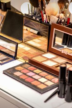 Set of decorative cosmetics on the table in a beauty salon