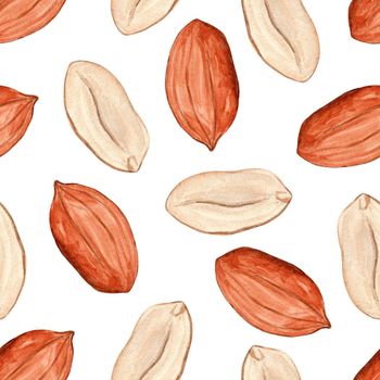 Watercolor peanut seamless pattern on white background