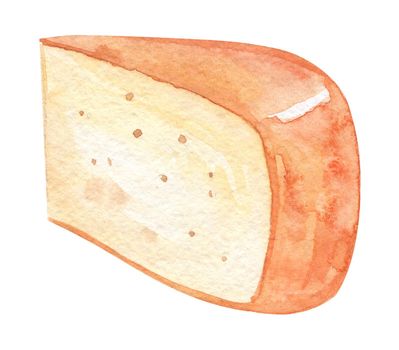 watercolor piece of cheese isolated on white background. triangular slice of cheddar hand drawn illustration