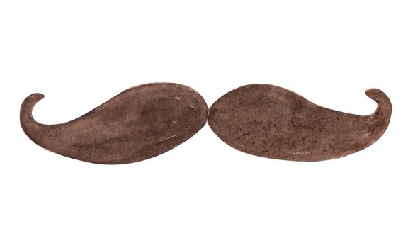 watercolor brown moustache isolated on white background