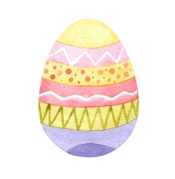 watercolor easter egg isolated on white background. Hand drawn colorful decorated egg illustration