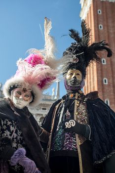 VENICE, ITALY - Febrary 23 2019: The masks of the Venice carnival 2019