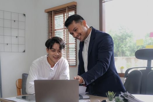 Two Business working at office with documents on desk, meeting to planning analyzing the financial report, business plan investment, finance analysis concept.