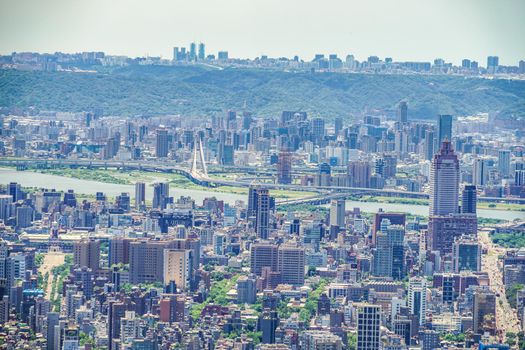 Taipei city and blue sky seen from Taipei 101. Shooting Location: Taiwan, Taipei
