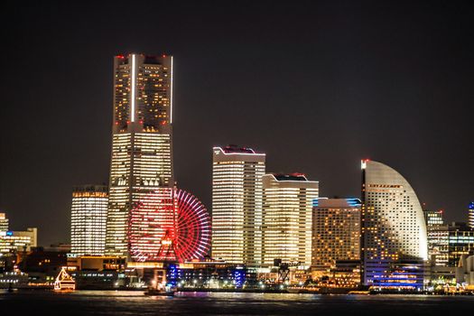 Night view of Yokohama Minato Mirai (at all night light up). Shooting Location: Yokohama-city kanagawa prefecture