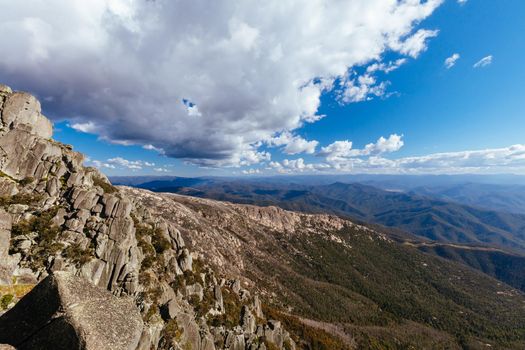 Views at the Horn Hut and picnic area on Mt Buffalo on a summer's afternoon in the Victorian Alps, Australia