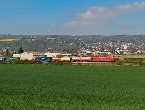 picturesque landscapes of Germany, with a train passing in the distance. No focus, blur