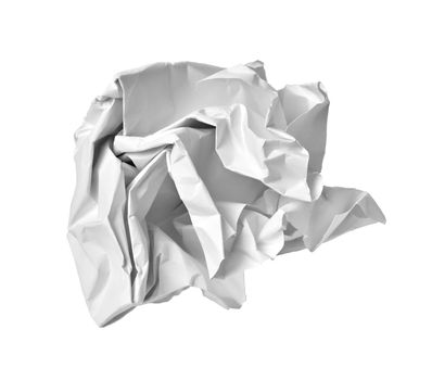 close up of a paper ball trash on white background