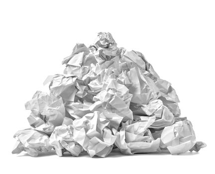 close up of a paper ball trash on white background