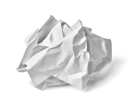 close up of a paper ball trash on white background