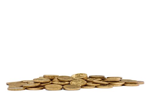 Close up of coins on white background