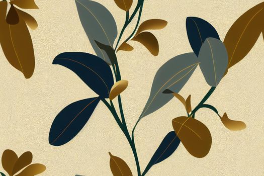 Romantic flowers with foliage pattern on a beige background. 2d.