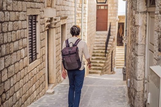 The man in Ulcinj town in Montenegro. Clock Tower of Ulcinj Sahat Kulla. Lami Mosque. Ulcinj is a popular tourist destination in the summer on the southern Adriatic coast of Montenegro. Ulqin.