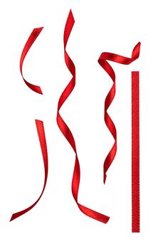 close up of a red ribbon bow on white background