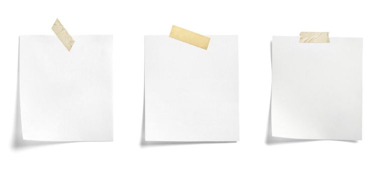 close up of a note paper with adhesive tape on white background