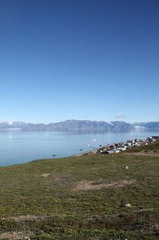 View of the community of Pond Inlet and Lancaster Sound, in the Northwest Passage, Nunavut, Canada
