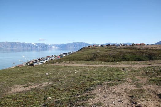 View of the community of Pond Inlet and Lancaster Sound, in the Northwest Passage, Nunavut, Canada