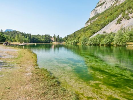 Lago di Nembia Lake of Nembia, popular tourist destination in Dolomites, northern Italy.