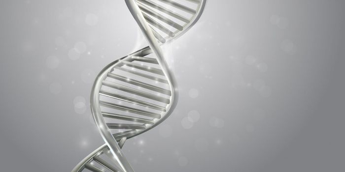 DNA double helix model on a light gray background.