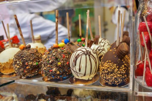 Chocolate-Covered apples at the Christmas fair market