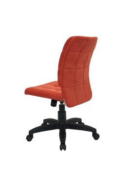 red office fabric armchair on wheels isolated on white background, back view. modern furniture, interior, home design