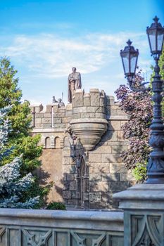 Antiquity in detail. Decoration of houses, balconies, windows, sculptures, walls. Elements of architectural design of buildings. Old plaster, Stone decorations. Elements of Gothic architecture.