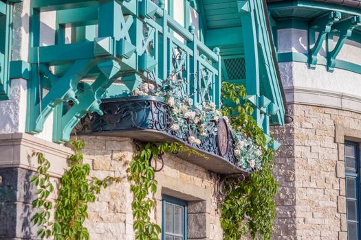 Antiquity in detail. Decoration of houses, balconies, windows, sculptures, walls. Elements of architectural design of buildings. Old plaster, Stone decorations. Elements of Gothic architecture.