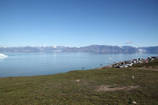 View of the community of Pond Inlet and Lancaster Sound, in the Northwest Passage, Nunavut, Canada