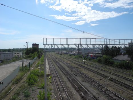 Freight wagons at the station, freight wagons on the railway tracks.