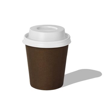 close up of a plastic or paper coffee cup for coffee to go on white background