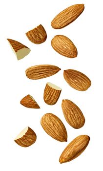 Close up of almonds on white background