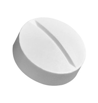 close up of a white pill on white background